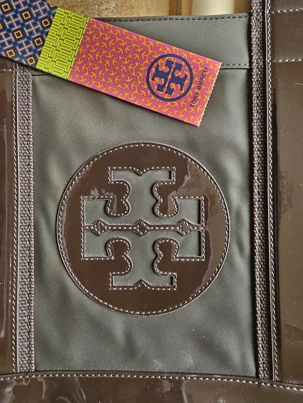 NWT Tory Burch Nylon/Patent Leather Brown Tote